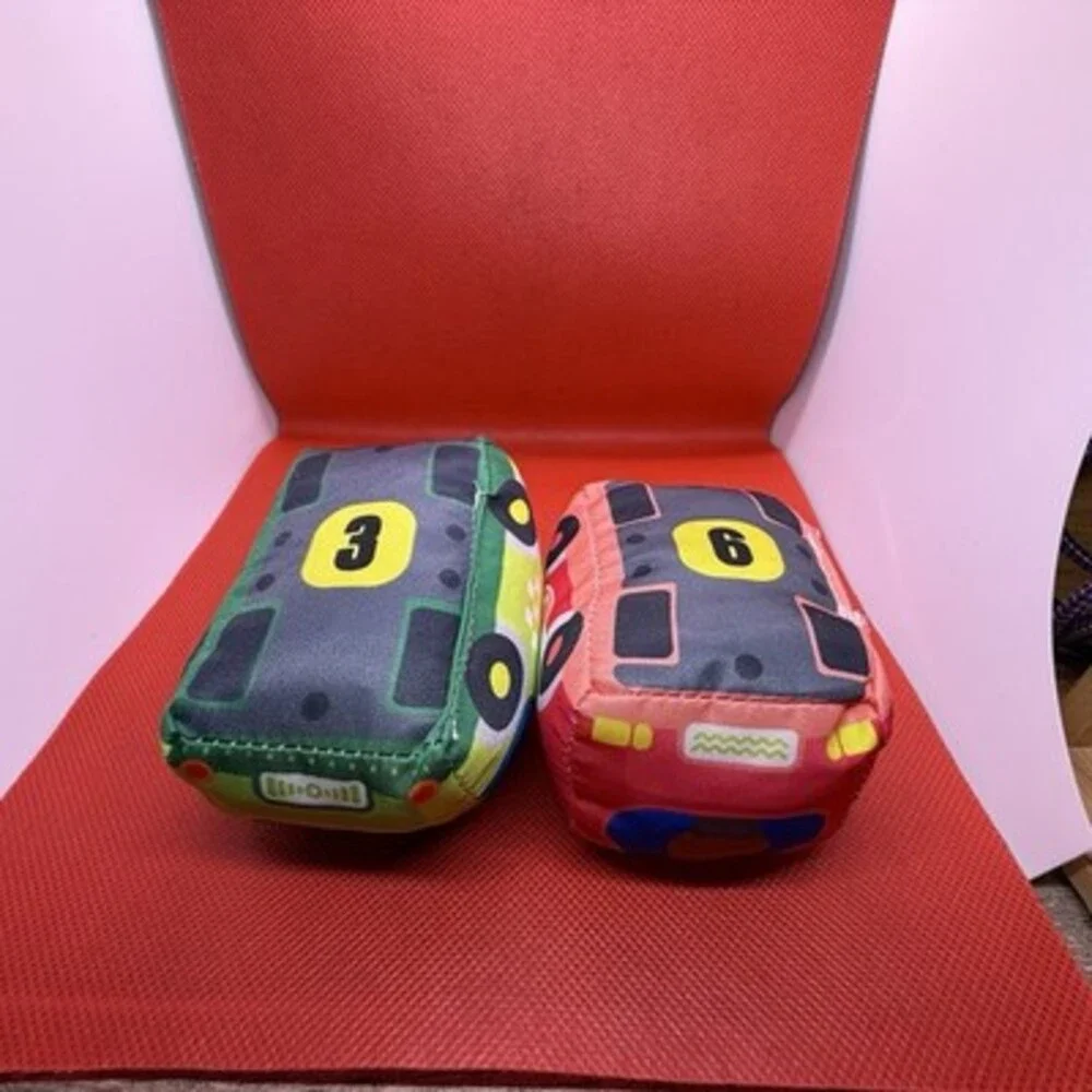 Melissa And Doug Take Along Cars Lot Of 2 Donuts & Taxi Soft Rattle Baby toy Car